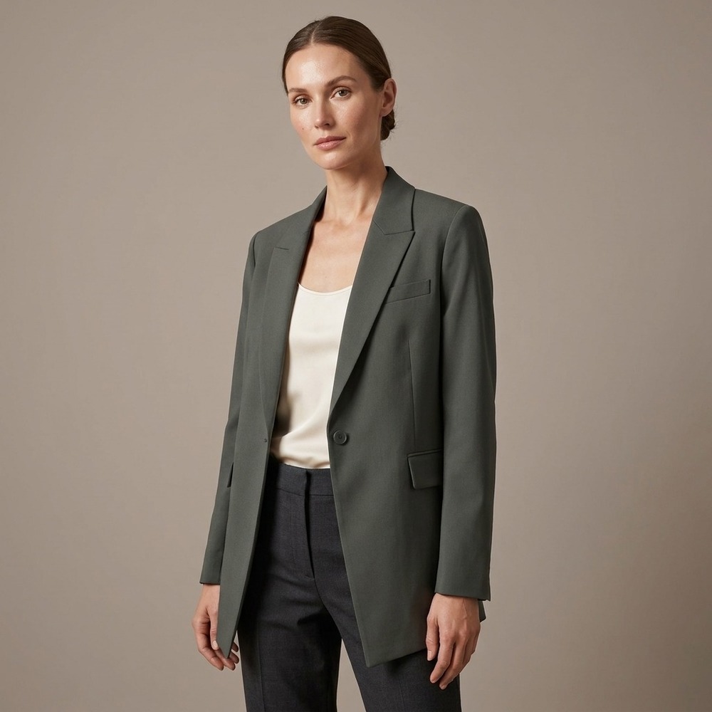 THEORY Womens Etiennette Wool Blazer Deep Green Minimalist Quiet Luxury